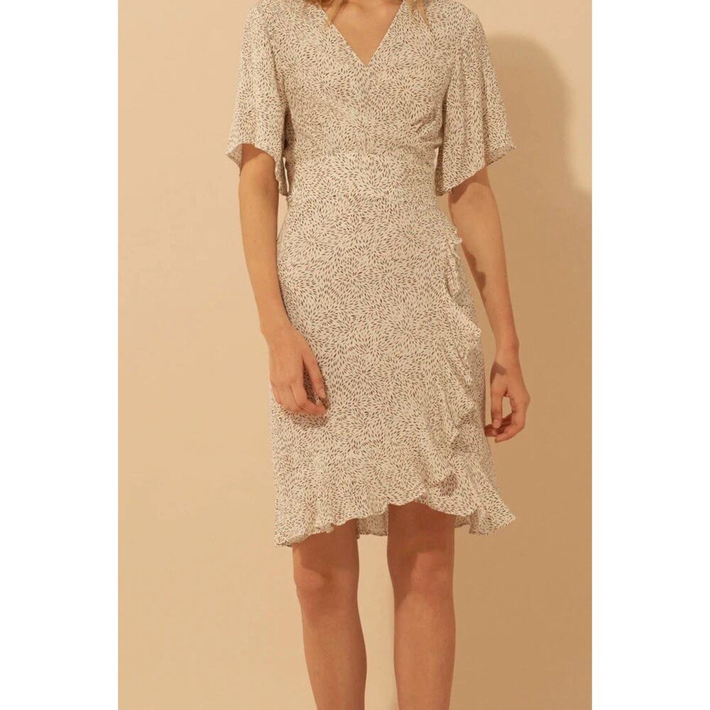 Ba&Sh Belina Nude Wrap Dress Ruffle Hem Size 3 - Large Short Sleeve